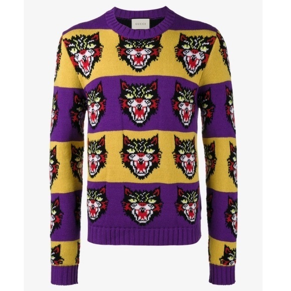 NWT Gucci Men’s cat sweater 100% wool Large unisex authentic verified receipt - Picture 6 of 16